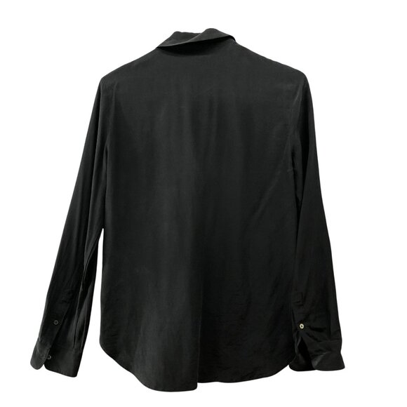 Babaton Black Silk Blend Shirt Womens XS Notch Collar Button Down Long Sleeve - Picture 2 of 9